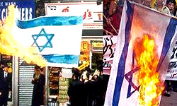همه با هم در سراسر ايران آتش زدن پرچم اسراییل در 13 بدر